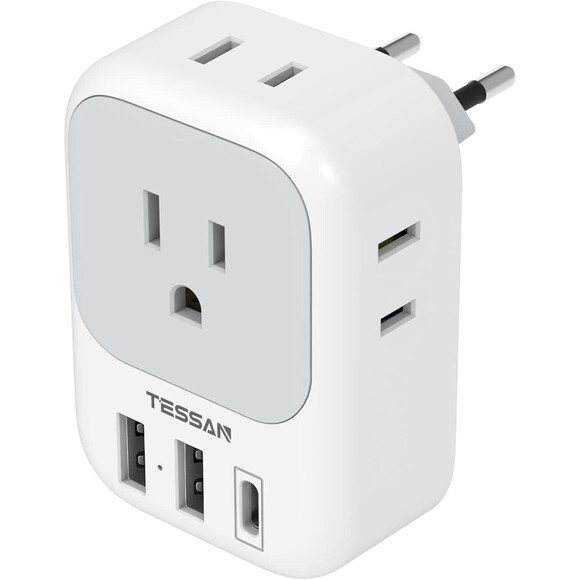Tessan Type C Travel Adapter with USB Port - TS-AP2U-EU-White Gray - Picture 1 of 6